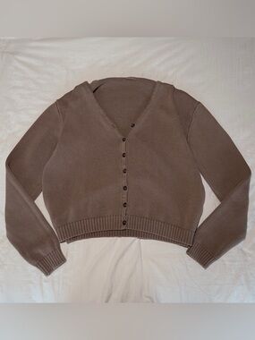 Brandy Melville Taupe Button-Up V-Neck Cardigan